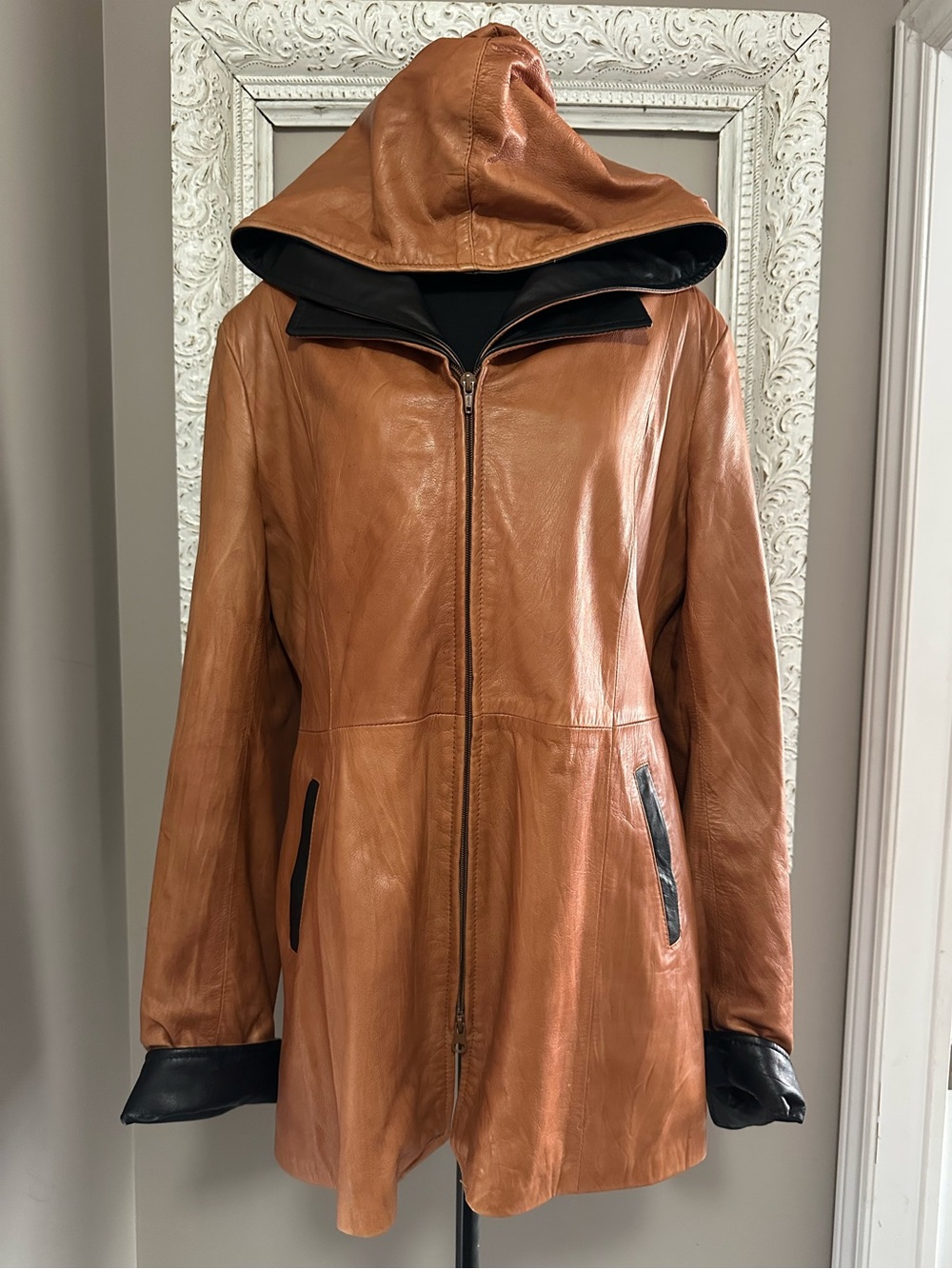 Vintage Cuoieria Fiorentina Italian Leather Colorblock Jacket Coat Size 54 US 18